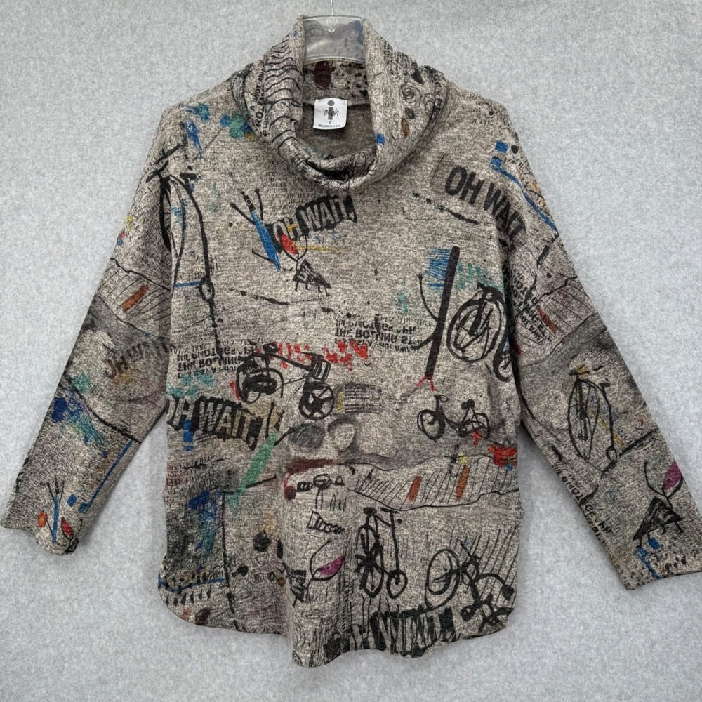 Inoaah Women's Size S Cowl Neck Long Sleeve Graphic Print Tunic Top Graffiti